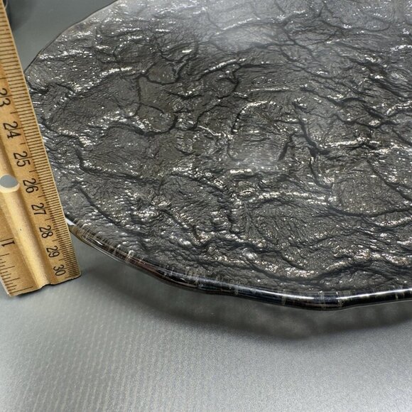 Vintage JSG Oceana Art Glass Metallic Black Texture Glass Dish Plate 11inch Wide - Picture 4 of 12